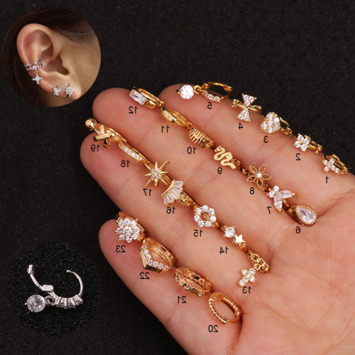 1Piece 5mm Mini Small Size Earrings for Little Girl Gifts Single Bowknot Cross Folwer Heart Piercing Stud Earrings for Women