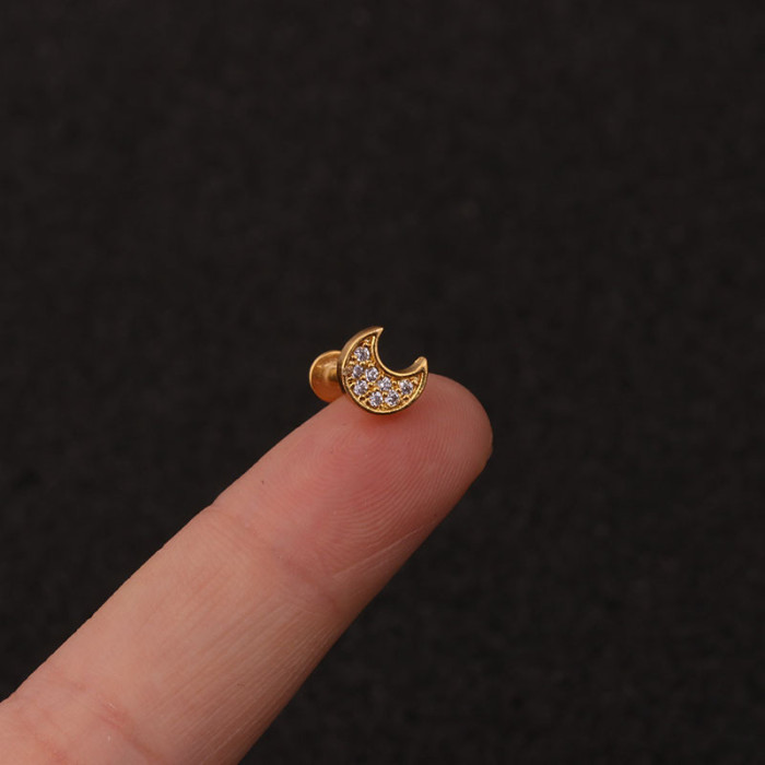 1Piece Diameter 1.2mm Korean Moon Star Women Stud Earrings for Women Trendy Jewelry Flower Heart Piercing Stud Earrings