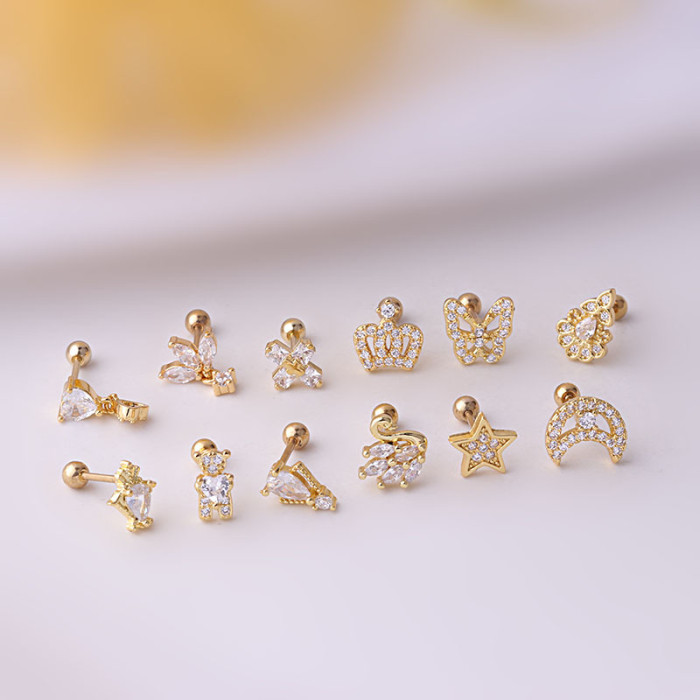 1Piece 0.8mm Rod Stud Earrings  for Women Fashion Jewelry Ear Cuffs 20G Titanium Steel Piercing Crown Star Earrings Single