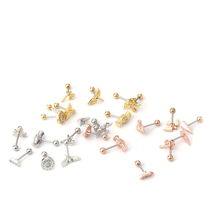 1Piece New Personality Totem Earrings for Women Trend Jewelry Girl's Ear Cuffs 20G Stainless Steel Piercing Stud Earrings
