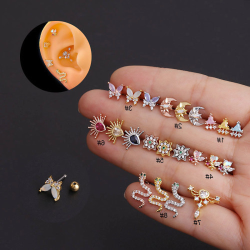 1Piece Snake Butterfly Stud Earrings for Women Screw Trend Fashion Jewelry  Ear Cuffs 20G Stainless Steel Piercing Earrings