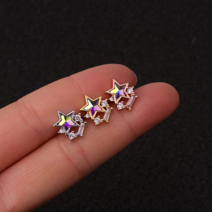 1Piece Colorful Moon Star Screw Piercing Stud Earrings for Women Fashion Jewelry Initial Ear Cartilage Earings Stud Gife To Girl
