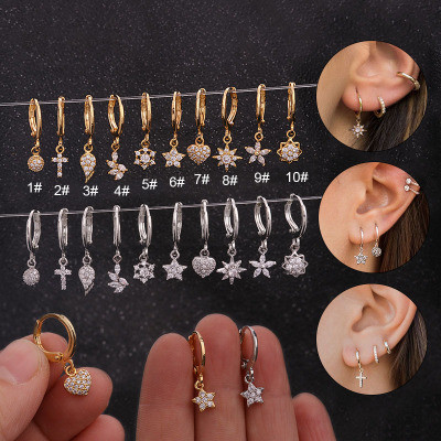 1Piece Diameter 9mm Cross Heart Screw Dangle Earrings for Women Jewelry Trendy Wing Heart Earrings Piercing Earrings for Girl