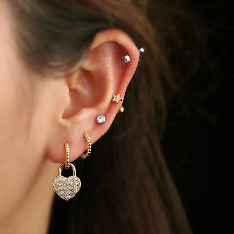1Piece Glossy Wave Beads Circle Heart Dangle Earrings for Women Trendy Fashion Jewelry Square Hanging Earrings Ear Cuffs