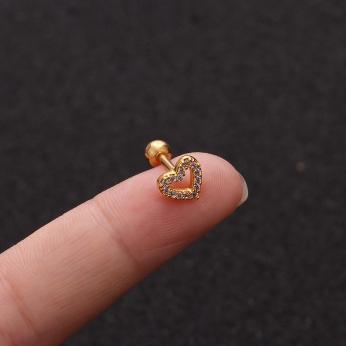 1Piece Unusual Piercing Love Heart Stud Earrings for Women Jewelry Diameter 1.2mm Moon Star Cross Zircon Earrings ear cuff