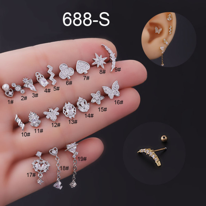 1Piece Zircon Drop Earrings Heart Star Bee Women Earrings Jewelry Ear Cuffs 0.8mm Piercing Stainless Steel Stud Earrings Teen