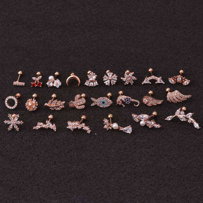 1Piece Rose Gold Color Stainless Steel Piercing Stud Earrings for Women Korean Fashion Jewelry Ear Cuffs Earrings for Teens Gift