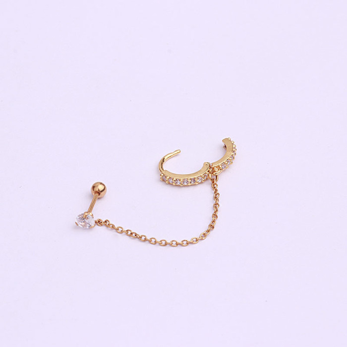 1Piece Bar Diameter 0.8mm Unusual Double Pierced Chain Stud Earrings for Women 2022 Trend Jewelry Hook Earrings Gift for Women