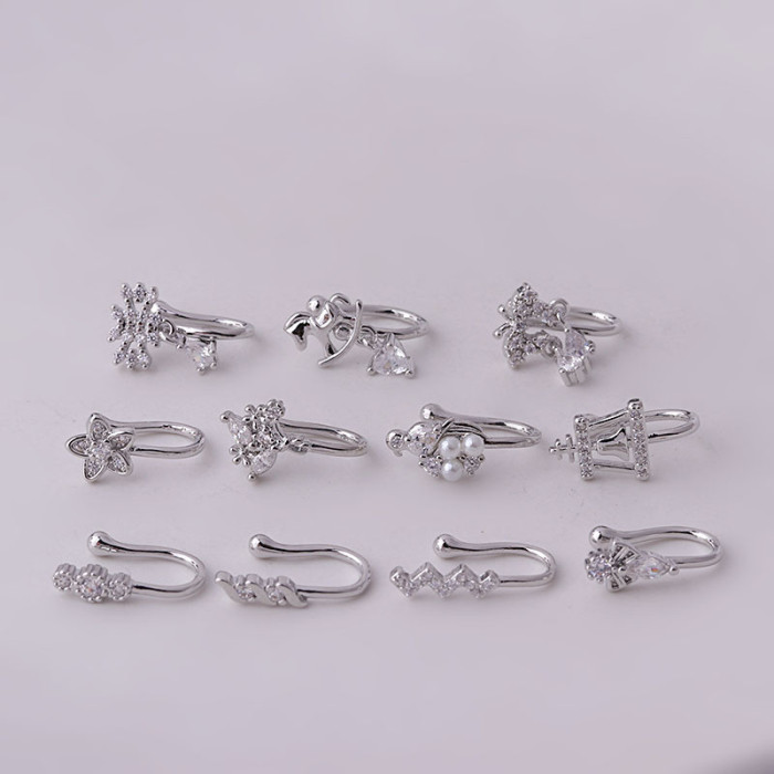 1Piece  Trend Fake Piercing Clip Nose Ring Cuff Body Jewelry for Women Girl Ear Cuffs Horse Flowers Clip Nose Rings Gift