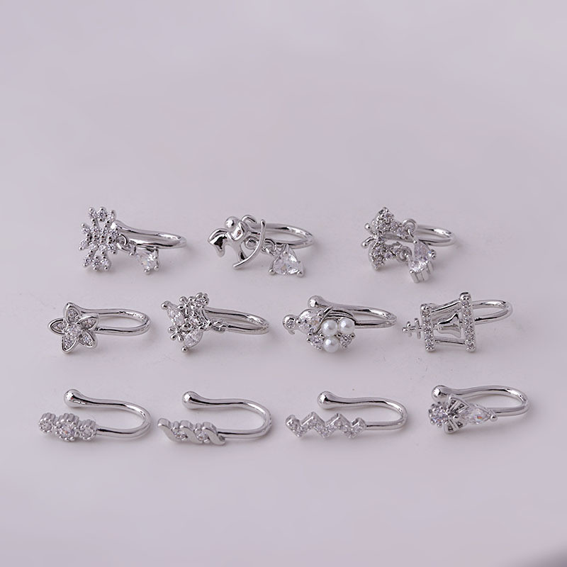 1Piece  Trend Fake Piercing Clip Nose Ring Cuff Body Jewelry for Women Girl Ear Cuffs Horse Flowers Clip Nose Rings Gift
