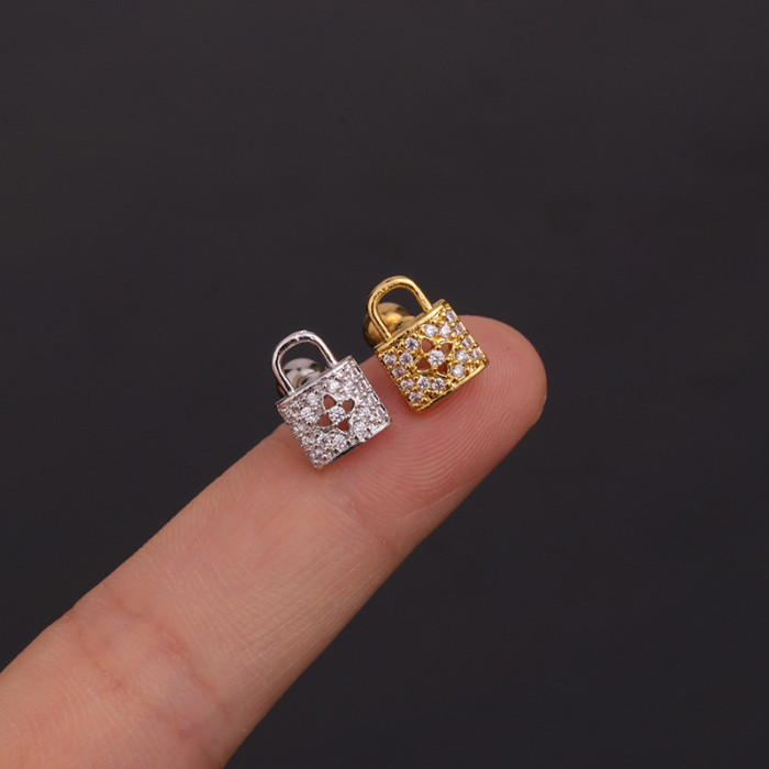 1Piece Stainless Steel Earrings for Women Trendy Jewelry Fashion Key Lock Snake Screw 1.2mm Piercing Stud Earrings Funny Gift