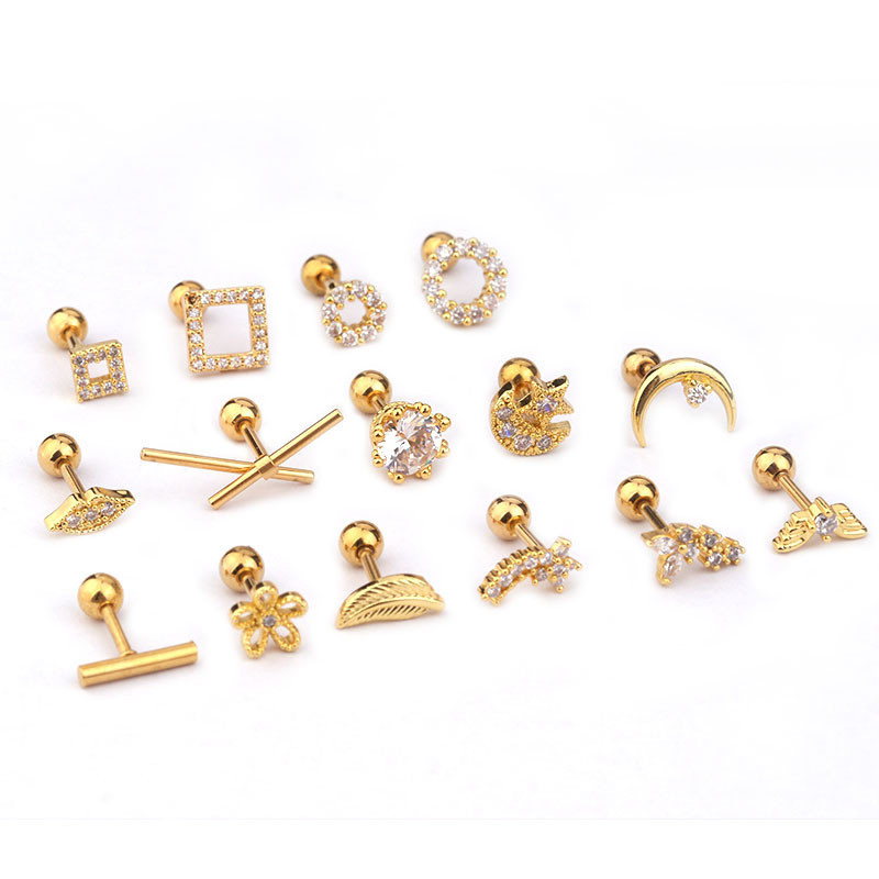 1Piece Diameter 1.2mm Piercing Stud Earrings for Women Fashion Jewelry Wing Bar Lip Circle Inlaid Zircon Stud Earrings