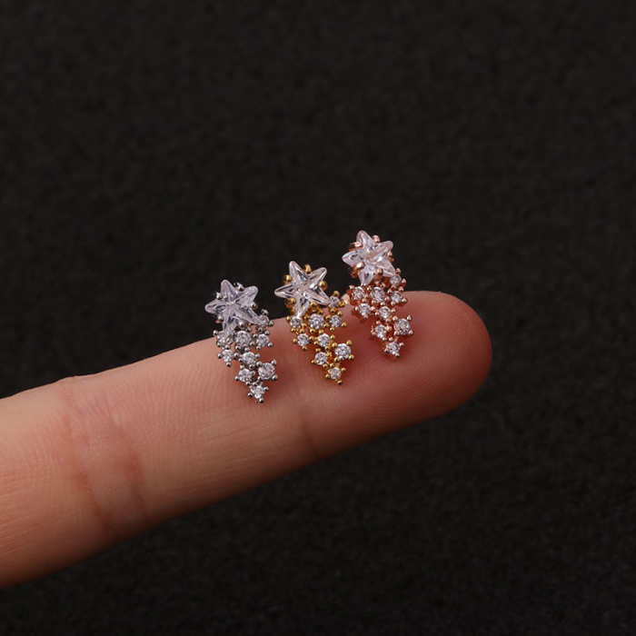 1Piece Creative Piercing Stud Earrings for Woman Fashion Trend Jewelry Diameter 0.8mm Flower Star Arrow Inlaid Zircon Earrings