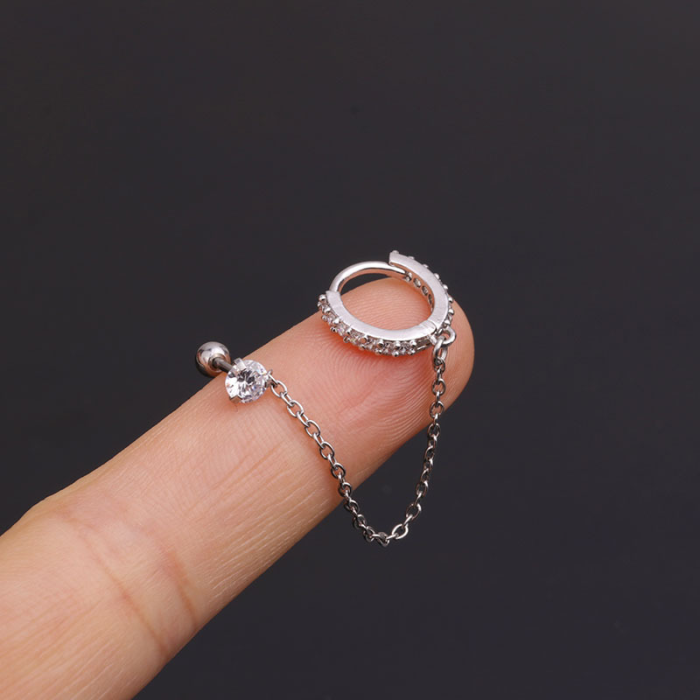 1Piece Bar Diameter 0.8mm Unusual Double Pierced Chain Stud Earrings for Women 2022 Trend Jewelry Hook Earrings Gift for Women
