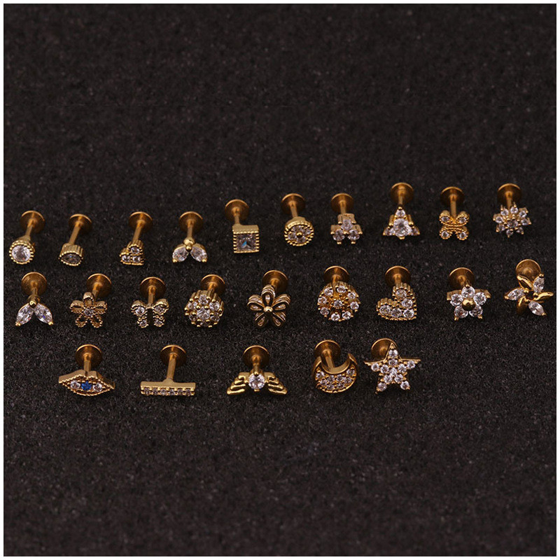 1Piece Diameter 1.2mm Korean Moon Star Women Stud Earrings for Women Trendy Jewelry Flower Heart Piercing Stud Earrings