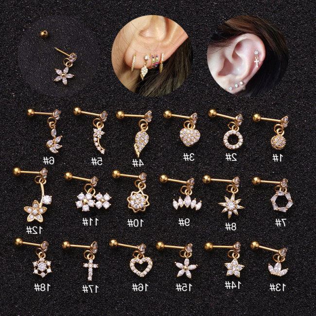 1Piece Korean Heart Wing Flower Dangle Earrings for Women Gift Trend Fashion Jewelry Ear Cuffs Piercing Stud Earrings for Teens