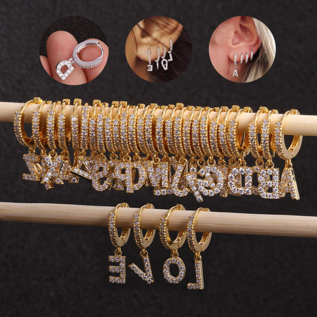 1Piece Single Letter Earrings for Women Earrings Jewelry Ears Cuffs Stainless Steel  Hook Hanging Name Earrings for Mother Day