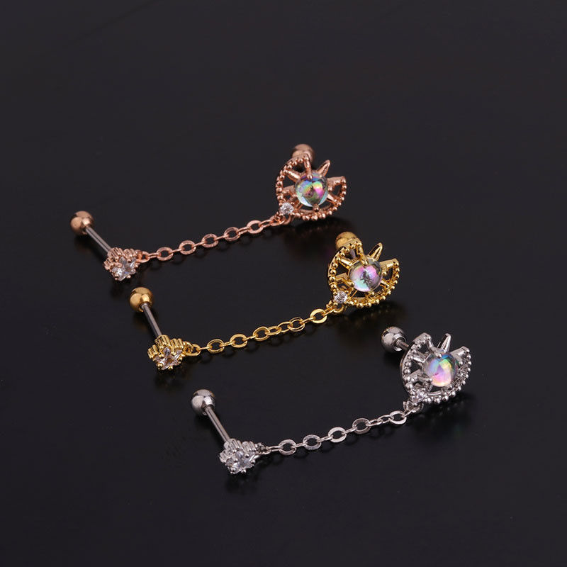 1Piece Diameter 0.8mm Double Piercing Chain Stud Earrings for Women Fashion Trend Jewelry Butterfly Flower Chain Earrings
