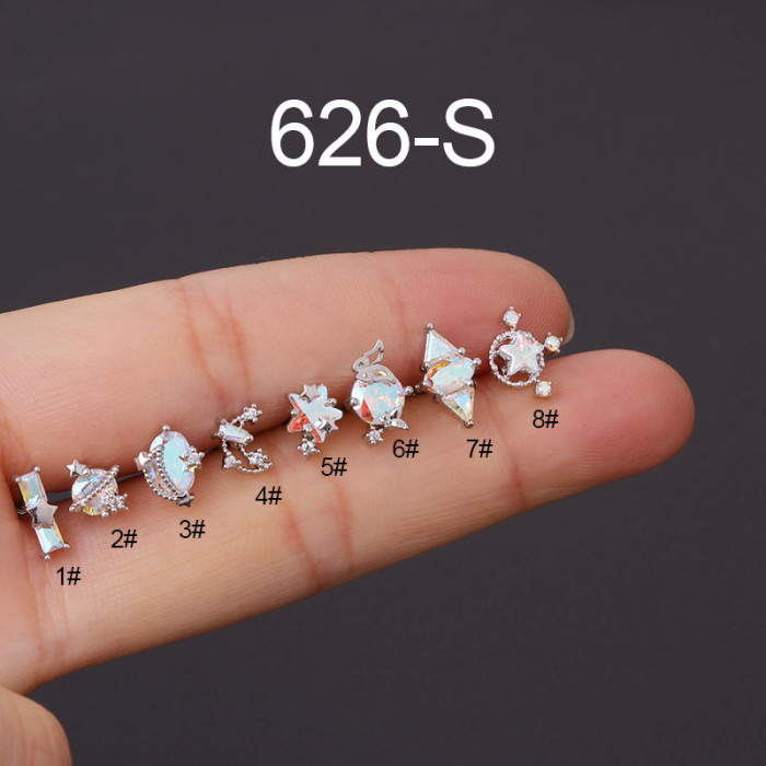 1Piece Zircon Stud Earrings for WomenTrend Fashion Jewelry Grils Ear Cuffs Stainless Steel 0.8mm Piercing Stud Earrings Gift