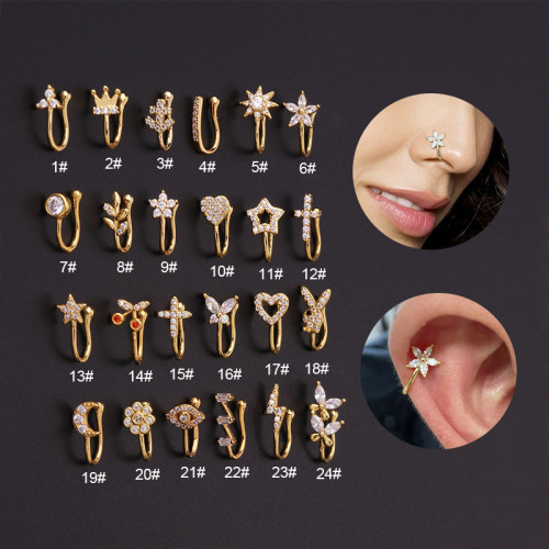 1Piece Fake Piercing Clip Nose Ring Cuff Body Jewelry for Women Boy 2022 Trend Ear Cuffs Heart Star Flowers Butterfly Clip Rings