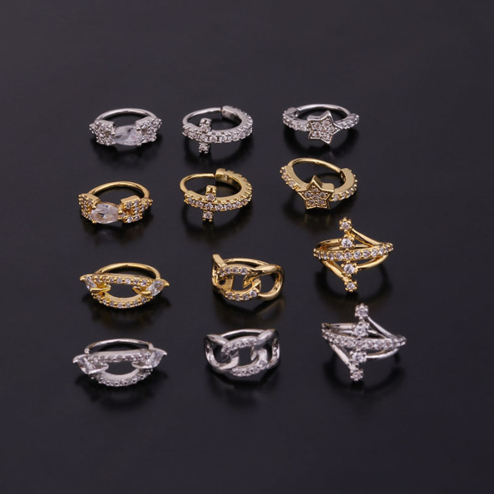 1Piece Fashion Elegant Piercing Hoop Earrings for Women 2022 Trendy Jewelry Diameter 8mm Side Inlaid Zircon Earrings Unusual