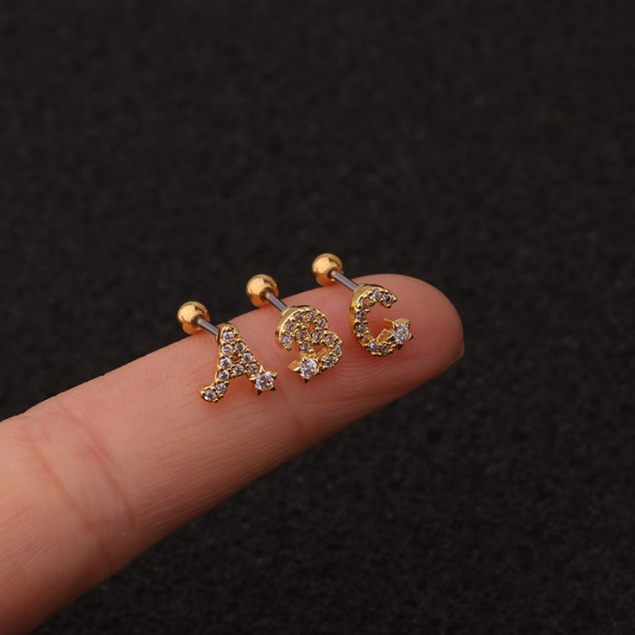 1pcs  Steel Women Single Letter Stud Earring for Women Fashion Jewelry Name Korean Letter Personality Piercing Earring Stud