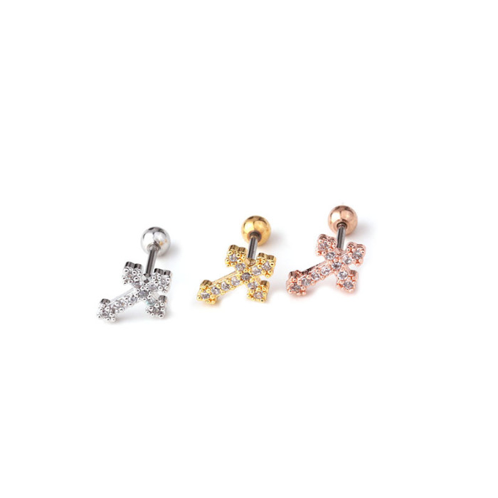 1Piece Diameter 0.8mm Piercing Stud Earrings for Women 2022 Trendy Stainless Steel Cross Snowflake Earring Jewelry Gift