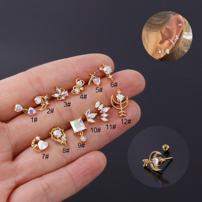 1Piece Colorful Zircon Heart Earrings for Women Fashion Trendy Jewelry 20G Stainless Steel Stud Earring for Teens Ear Cuffs