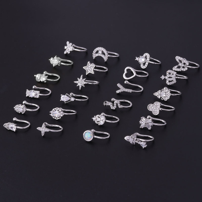 1Piece Fake Piercing Heart Moon Clip Nose Ring Cuff Body Jewelry for Women 2022 Trend Ear Cuffs Snake Clip Rings for Teens Girl