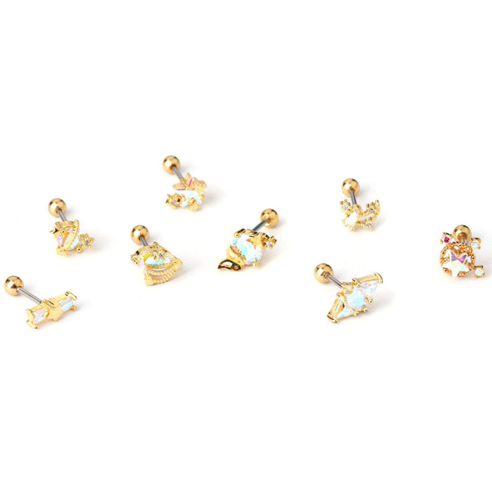 1Piece Zircon Stud Earrings for WomenTrend Fashion Jewelry Grils Ear Cuffs Stainless Steel 0.8mm Piercing Stud Earrings Gift