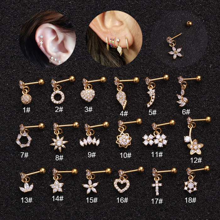 1Piece Korean Heart Wing Flower Dangle Earrings for Women Gift Trend Fashion Jewelry Ear Cuffs Piercing Stud Earrings for Teens