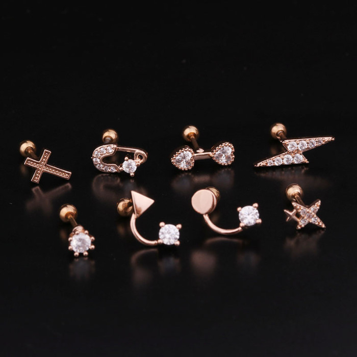 1Piece Star Cross Lightning Stud Earings for Women 2022 Fashion Jewelry Ear Cuff Stainless Steel Piercing Unusual Earrings