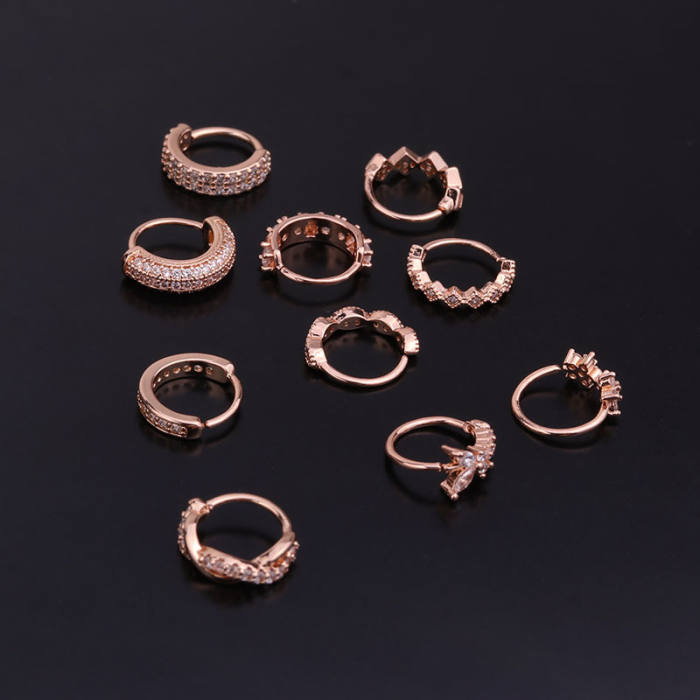 1Piece Fashion Elegant Piercing Hoop Earrings for Women 2022 Trendy Jewelry Diameter 8mm Side Inlaid Zircon Earrings Unusual