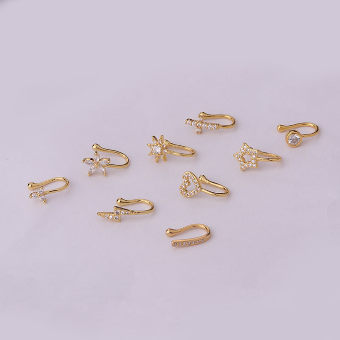 1Piece Fake Piercing Clip Nose Ring Cuff Body Jewelry for Women Boy 2022 Trend Ear Cuffs Heart Star Flowers Butterfly Clip Rings