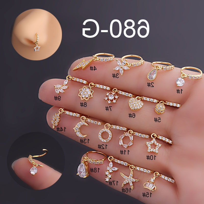 1Piece Piercing 8mm Nose Ring Cuff Body Jewelry for Women  Trend Ear Cuffs Safety Pin Moon Star Water Drop Dangle Nose Ring