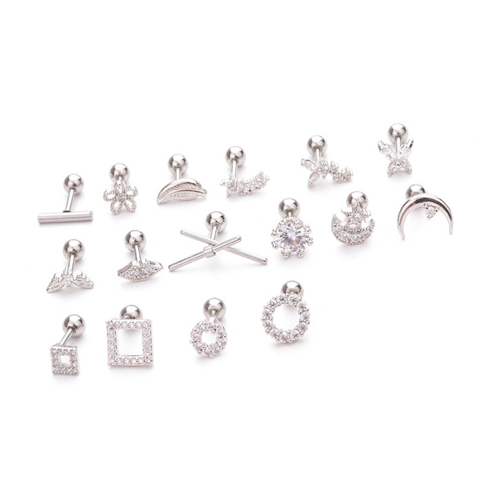 1Piece Diameter 1.2mm Piercing Stud Earrings for Women Fashion Jewelry Wing Bar Lip Circle Inlaid Zircon Stud Earrings