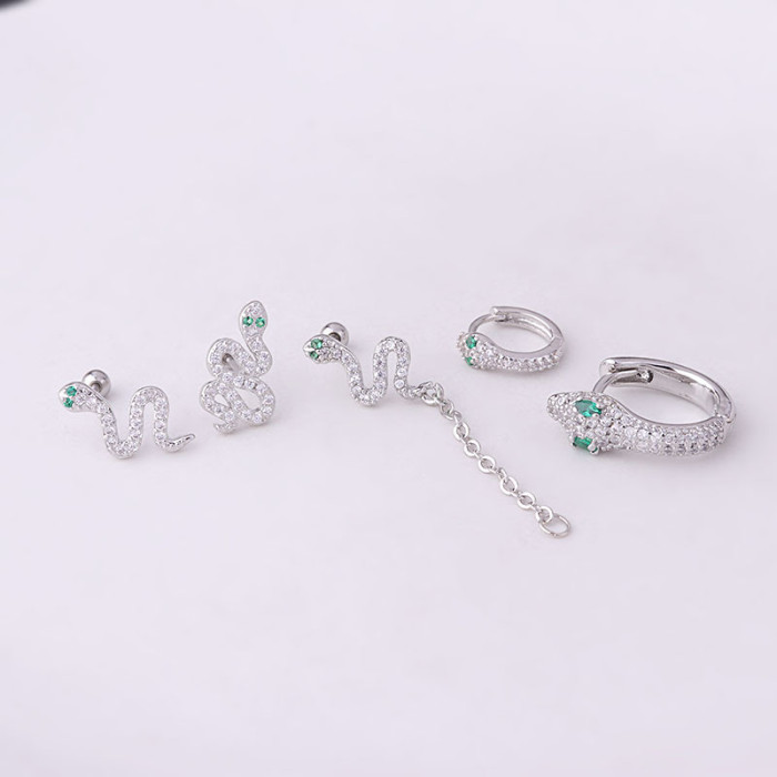 1Piece Stainless Steel Fashion Green Eyes Zircon Snake Earrings Women Jewelry Popular Piercing Stud Earrings Party Gifts