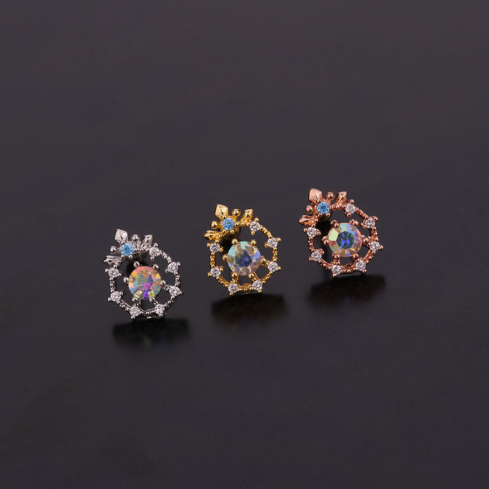 1Piece Korean Fashion Piercing Stud Earrings for Women Fashion Jewery Cute Color Zircon Earring Christmas Gift for Women