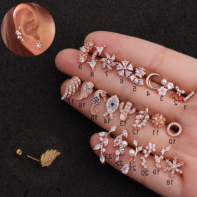 1Piece Rose Gold Color Stainless Steel Piercing Stud Earrings for Women Korean Fashion Jewelry Ear Cuffs Earrings for Teens Gift