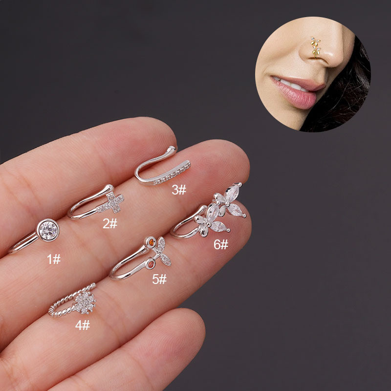 1Piece Fake Piercing Clip Nose Rings Cuff Body Jewelry for Women Trend Ear Cuffs Cross Cherry Butterfly Clip Nose Rings