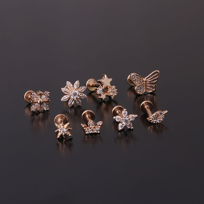 1Piece Diameter 1.2mm Screw Rod Piercing Stud Earrings for Women  Trend Fashion Jewelry Cute Leaf Butterfly Earrings