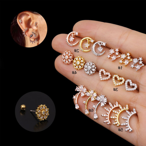 1Piece Piercing Stud Earrings for Women Fashion Trendy Stainless Steel Diameter 0.8mm Heart Moon Earring Gifts Party