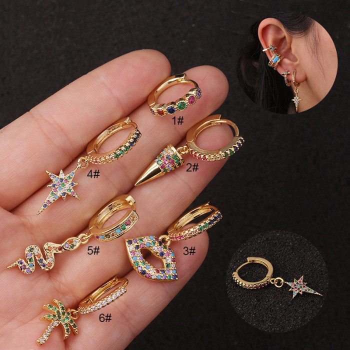 1Piece Vintage Bohemia Earrings for Women Fashion Colorful Snake Lips Palm Plant Funny Stud Earrings Fashion Jewery