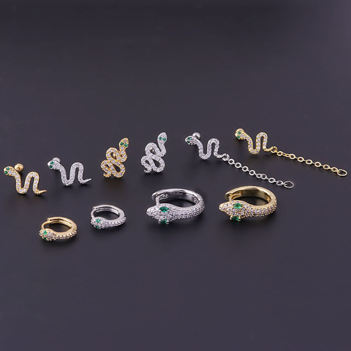 1Piece Stainless Steel Fashion Green Eyes Zircon Snake Earrings Women Jewelry Popular Piercing Stud Earrings Party Gifts