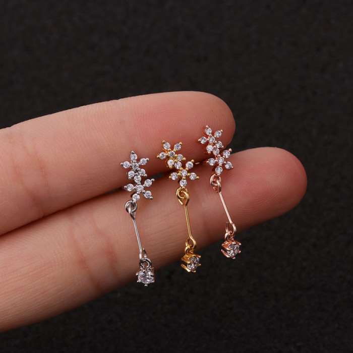 1Piece  Fashion Piercing Earrings for Women Jerwelry Pendant Stainless Steel Screw Heart Cross Flower Earrings Studs for Girls