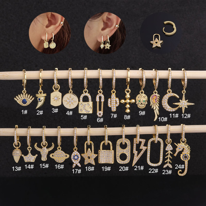 1Piece Vintage Skull Gothic Style Stud Earrings for Women's Earrings Jewelry Ear Cuffs Anime Fish Steel Hook Earrings for Teens