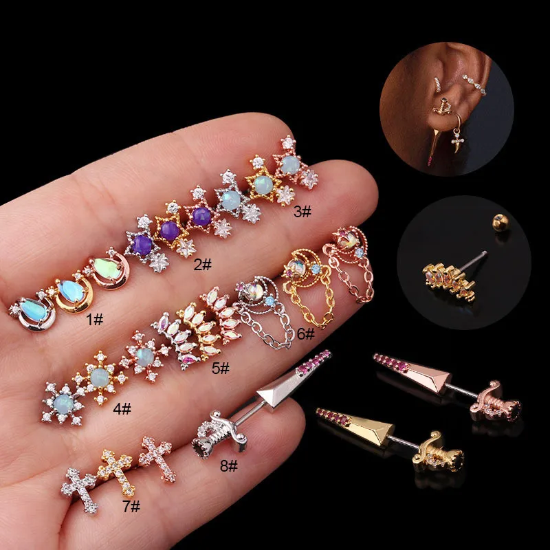 1Piece Diameter 0.8mm Piercing Stud Earrings for Women 2022 Trendy Stainless Steel Cross Snowflake Earring Jewelry Gift
