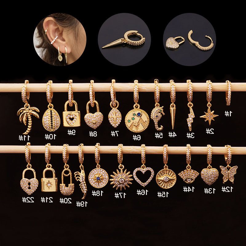 1Piece Unusual Piercing Stud Earrings for Women Fashion Jewelry Girls Cute Heart Lock Anime Hook Dangle Earrings for Mother Day