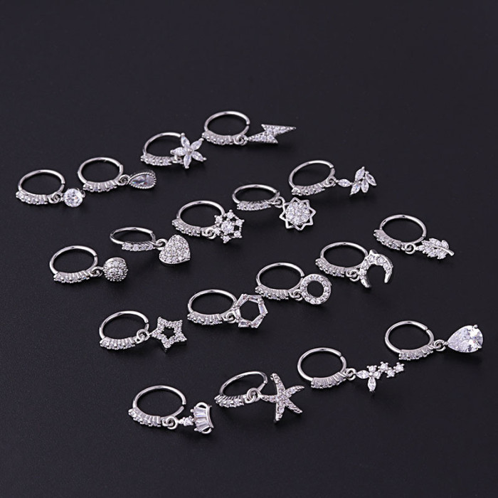 1Piece Piercing 8mm Nose Ring Cuff Body Jewelry for Women  Trend Ear Cuffs Safety Pin Moon Star Water Drop Dangle Nose Ring