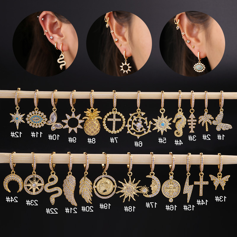 1Piece Zircon Snake Butterfly Sun Dangle Earrings for Women Trendy Fashion Jewelry Funny Moon Earrings for Teens Ear Cuffs Gift